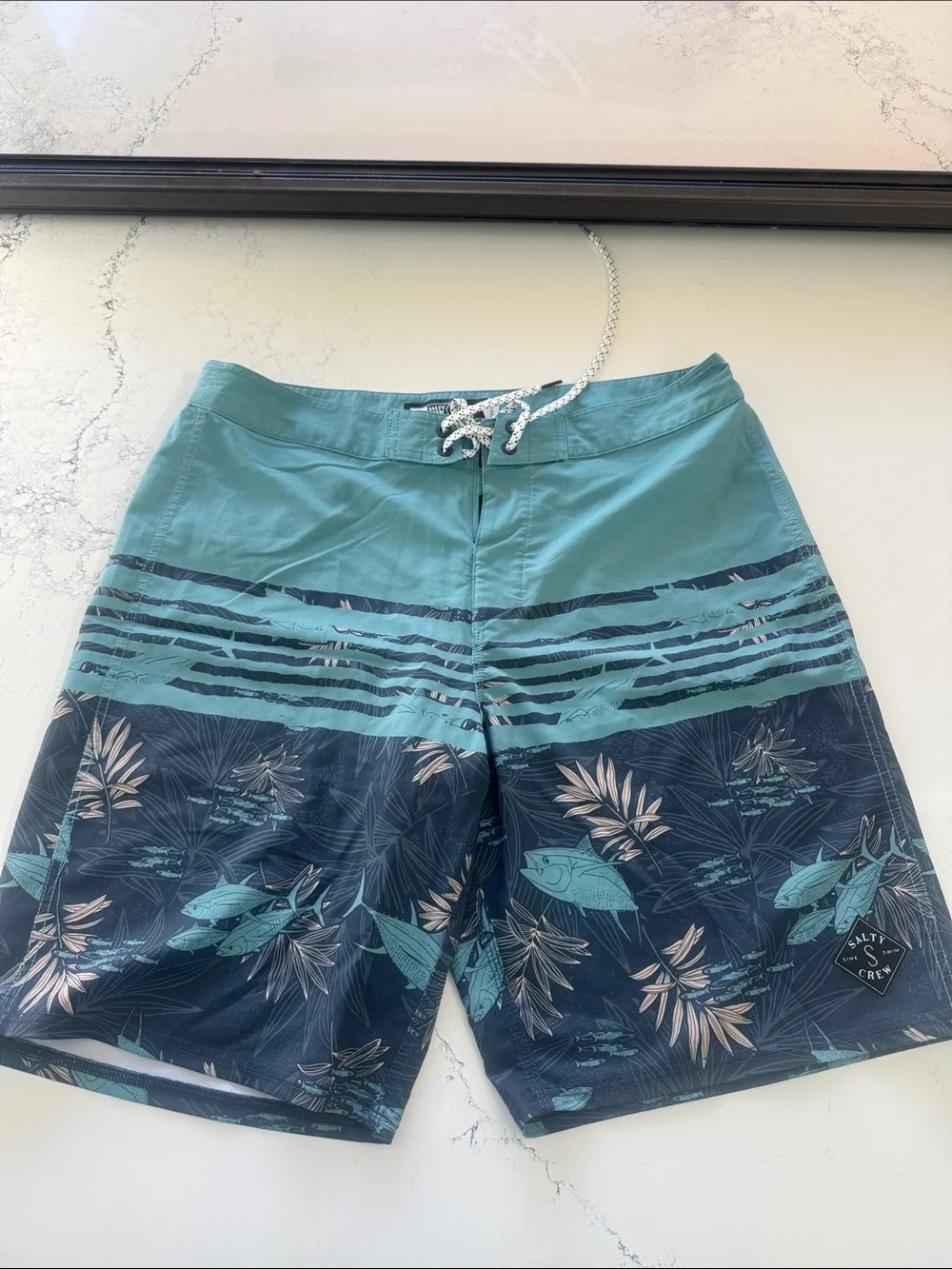 Salty Crew Teal & Navy Tropical Fish Board Shorts
